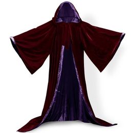 Long Sleeves Velvet Hooded Cloak Wedding CapeHooded Velvet Cloak Halloween Party Witchcraft Cape Mediaeval Wicca Robe Kids Cosplay 217O