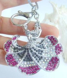 Keychains Pretty Ballet Dancer Keychain Pendant Grey Pink Rhinestone Crystal K05815C3