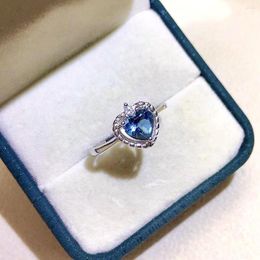 Cluster Rings Cute Silver Heart Ring For Girl 6mm 0.6ct Natural Topaz Solid 925 London Blue Jewellery With Gild Plating