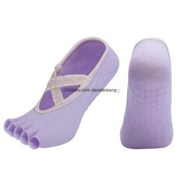 Bandage Lace Strap Yoga Socks Low Cut Anti-Slip Slicone Bottom Workout Pilates Ballet Ankle Sock Slipper with Grip For Women Dance Gym Fitness Peep Toe Stocking