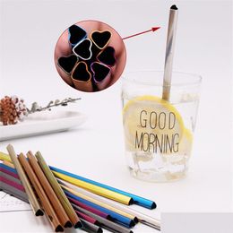 Drinking Straws Stainless Steel Metal Sts Heart Shaped Reusable Portable E-Co Friendly Tubes Colorf St Jk2006 Drop Delivery Home Gar Dhtnc