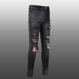 Men's Jeans Spring Patchwork Jean Black S 2023 Skinny Hole Men Hip Hop Ripped Colour Brand Pants Streetwear Trousers