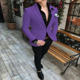 Purple Men Suits Two Piece Jacket Pants Trim Fit One Button Blazer Custom Made Wedding Groom TuxedosJacket Pants2784