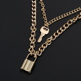 Fashion Choker Lock Necklace Layered Chain On The Neck With Lock Punk Jewelry Mujer Key Padlock Pendant Necklace For Women Gift2737