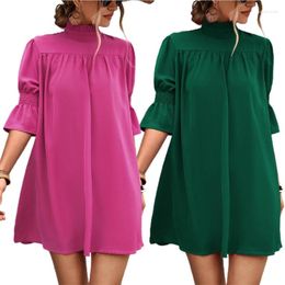 Casual Dresses Womens High Neck Short Sleeve Mini Wrap A-Line Fit And Flares Dress Lady Elegant Party Vestidos