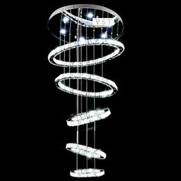 5 circle ring Modern minimalist penthouse floor living room led K9 crystal Chandeliers creative villa long circular staircase ligh258A