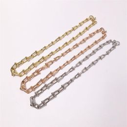 T letter necklace titanium steel Jewellery neutral style light surface U-shaped chain bamboo knot thick couple278g