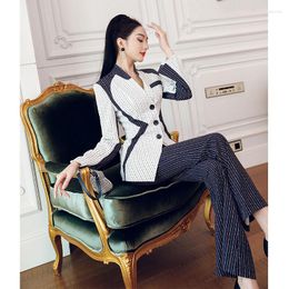 Women's Two Piece Pants Women Pieces Sets 2023 Spring Autumn Long Sleeve Blazer Coat Tops Flare Trousers Lady 2 Printed Suits