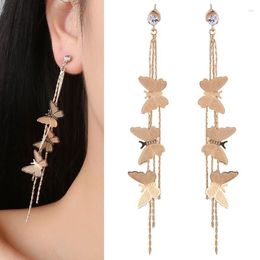 Dangle Earrings Korean Metal Tassel Long For Women 2023 Vintage Butterfly Crystal Drop Earring Fashion Jewelry Gold Color Brincos