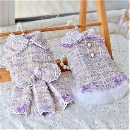 Handmade Winter Spring Dog Apparel Clothes Pet Vest Waistcoat Doll Collar Lady Style Tweed Couples Dress 3 Colors Holiday Party Wa243O