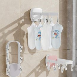 Hangers Folding Clothes Hanger Wall-Mount Underwear Socks Rack With Clip Punch-Free Holder Bathroom Indoor Balcony For