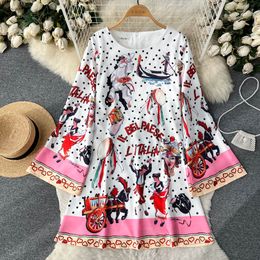 Basic Casual Dresses 2023 Summer Fashion Runway Sily Short Dress Women's O-Neck Long Flare Sleeve Cartoon Floral Print Elegant Party Mini Vestidos