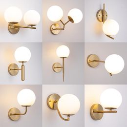 Wall Lamp Modern Hoom Decoration E27 Bulb Base Lights Corridor Bedside LED Lighting Fixtures Milk Golden Body With Glass Shade