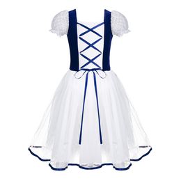 Romantic Tutu Giselle Ballet Costumes Girls Child Velet Tulle Skating Dress Ballerina Bubble Short Sleeve Lace Summer Tutu Dress