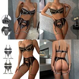 NXY Glitter Lingerie Transparent Tulle Underwear Seamless Bra Kit Outfit Sheer Lace Garter Thong Luxury Fine Bilizna Set Shine Sexy 230717