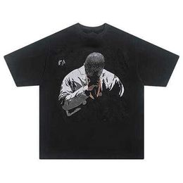 Designer Luxury KanyeS Classic Niche Washed And Made Old Masked Men And Women's American Street Hip-hop Rock Short T-shirt