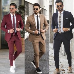 Classy Burgundy Wedding Tuxedos Mens Suits Slim Fit Peaked Lapel Prom Man Groomsmen Blazer Dinner Party Business Designs Two P2625