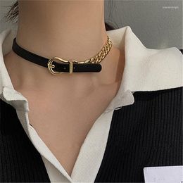 Choker Punk Temperament Gold Colour Metal Leather Chains Sweet Cool Korean Fashion Belt Necklace For Women Party Dancing Jewellery