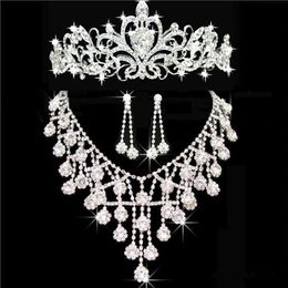 Three Pieces Tiaras Crowns Wedding Hair Jewellery Necklace Earring Cheap Fashion Women Evening Prom Party Dresses Bridal Accessories230m
