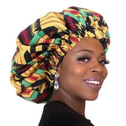 50 pcs lot Extra Large Satin Bonnet Ankara Print African Pattern Bonnet Women Night Sleep Cap Double Layer Headwear280H