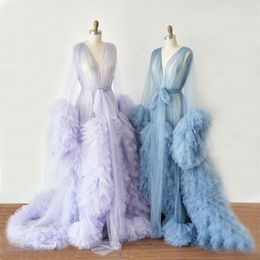 Maternity Robes Boutique Occasion Dresses Women Long Tulle Bathrobe Dress Po Shoot Birthday Party Bridal Fluffy Evening Sleepwe280I