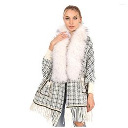 Scarves Women's Mink Cashmere Feel Shawl Lady Luxury Long Sleeve Wrap Autumn Winter Vintage Faux Fur Collar Cloak Plaid Warm Overcoat