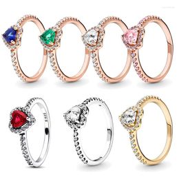 Cluster Rings Rose Gold Plated 925 Silver Ring Sparkling Elevated Red Heart For Women Engagement Gift Original Jewellery Authentic