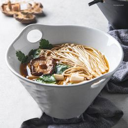 Bowls Double Ear Soup Bowl Household 2023 Noodle Ceramic Salad High Appearance Level Japanese Style Ramen