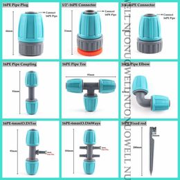 Schroevendraaiers 5pcs 16mm Garden Watering Hose Connectors Micro Irrigation Pe Pipe Elbow Tee Straight Joints Agricultural Watering Kits Fittings