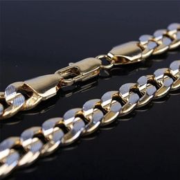 Mens 2 Tone Yellow White Gold Filled Embossed Necklace 23 6 9mm Solid Curb Chain GF Jewellery Chains277M