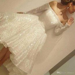 prom dress sequined ribbon ruffle bateau A-line long sleeve hi-lo tea length sexy party homecoming dress2985