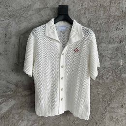 23 Summer Men's Designer Casual Shirt Men's and Women's Cotton Crochet Knitted Short Sleeve Shirt