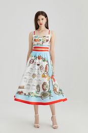 Two Piece Dress Fashion Runway Summer Holiday Skirts Suit Women Short Spaghetti Strap Camis Corset Top and Fruit Print Skirts 2 Pieces Set 2023