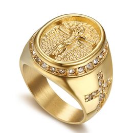 Hip Hop Jewellery Iced Out Jesus Cross Ring Gold Colour Stainless Steel Rings For Men Religious Jewellery Dropshipping Bague homme S