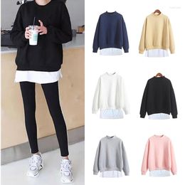 Women's Hoodies Women Sweatshirts 2023Sweet Korean O-neck Knitted Pullovers Thin Velvet Autumn Winter Loose Solid Female Clothing