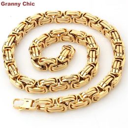 Granny Chic Design Men's Jewellery Gold Colour Stainless Steel Huge Heavy Wide Byzantine King Chain Necklace 15mm7 -40&quot264B