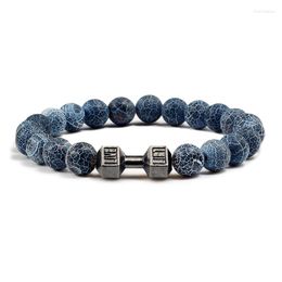 Strand Charming Bracelet Energy Fitness Barbell Fashion Women's Jewellery High Quality Men's Beaded Natural Black Molten Rock Dumbbell