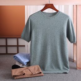 Men's Sweaters MOONYUEFA Summer Worsted Wool Thin Short-Sleeved O-Neck T-Shirt Sweater Business Pullover Fashion Bottoming Shirt Top