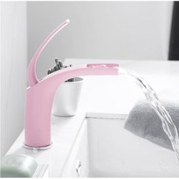 Basin Faucets Pink Love Colour Waterfall Faucet Bathroom Faucet Hot and Cold Basin Mixer Tap Faucet Brass Sink Wash Crane