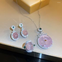 Pendant Necklaces Arrival Fashion Women Vintage Link Chain Crystal Elegant Pink Female Jewellery Set
