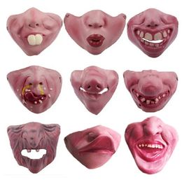 Party Masks Latex Material For Movie Fancy Dress Fools Day Masquerade Horror Creepy Elastic Band Half Face Mask Cosplay Funny Costume 230721