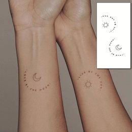 Waterproof Temporary Tattoo Stickere Sun Moon English Design Body Art Fake Tattoo Flash Tattoo Wrist Ankle Female Male