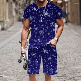 Men's Tracksuits T-shirt Shorts Set Casual Snowflake Funny Tops 3D Printed Outfit O Neck Street Tracksuit Sportswear Fashion Summer Beach