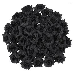 Decorative Flowers 50Pcs Wedding Black Rose Silk Flower Fabric Plastic Artificial For Decoration 4.5CM