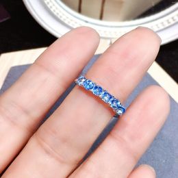 Cluster Rings Fashion Silver Gemstone Ring For Woman 3mm Total 0.6ct Natural Sky Blue Topaz 925 Romantic Gift