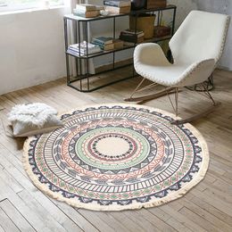 Carpet Boho Round Cotton Linen Anti Slip Floor Mat Mandala Carpets for Living Room Bedroom Bohemian Macrame Area Rugs 230721