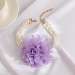 Choker Korean Fashion Chiffon Fabric Big Rose Flower Pearl Beaded Necklaces Women Elegant Handmade Wedding Party Y2K Wed Jewelr