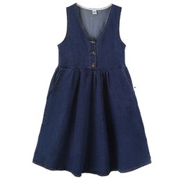 kids girls fall autumn denim jeans midi jumper dress 6 to 16 years child fashion V neck cotton buttoned overall dresses clothing