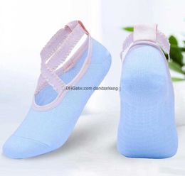 Women Cotton Yoga Socks Terry Silicone Antiskid Sole Cross Lace High-Quality Durable Ballet Dance Pilates Exercise sports Sox sock slipper with Grip