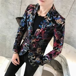 2020 Male Suit Blazer Flower Gold Print Party Wedding Festival Stylish Blazers For Men Stage Costumes Singers Slim Fit Jacket236U